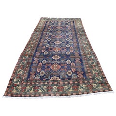Blue Vintage Persian Ardabil Pure Wool Wide Runner Hand Knotted Oriental Rug