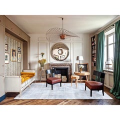 Blue Vintage Persian Kerman Erased Medallion Worn Wool Hand Knotted Cleaned Rug