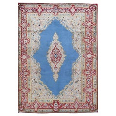 Blue Vintage Persian Kerman Full Pile Soft Clean Pure Wool Hand Knotted Oriental