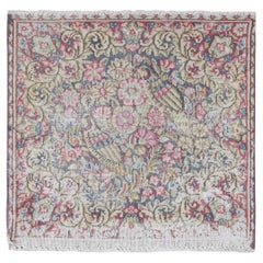 Tapis persan Kerman vintage bleu, entièrement en laine nouée à la main carré 1'9"x1'9"