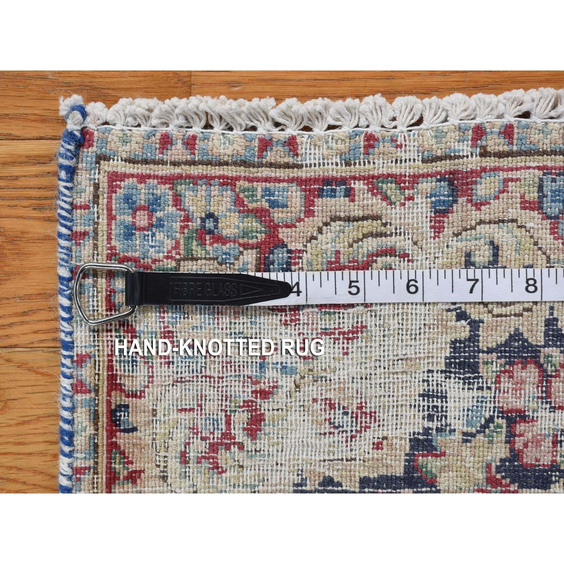 Blauer Vintage Persischer Kerman Handgeknüpfter Daunen-Teppich aus reiner Wolle in Blau 1'7