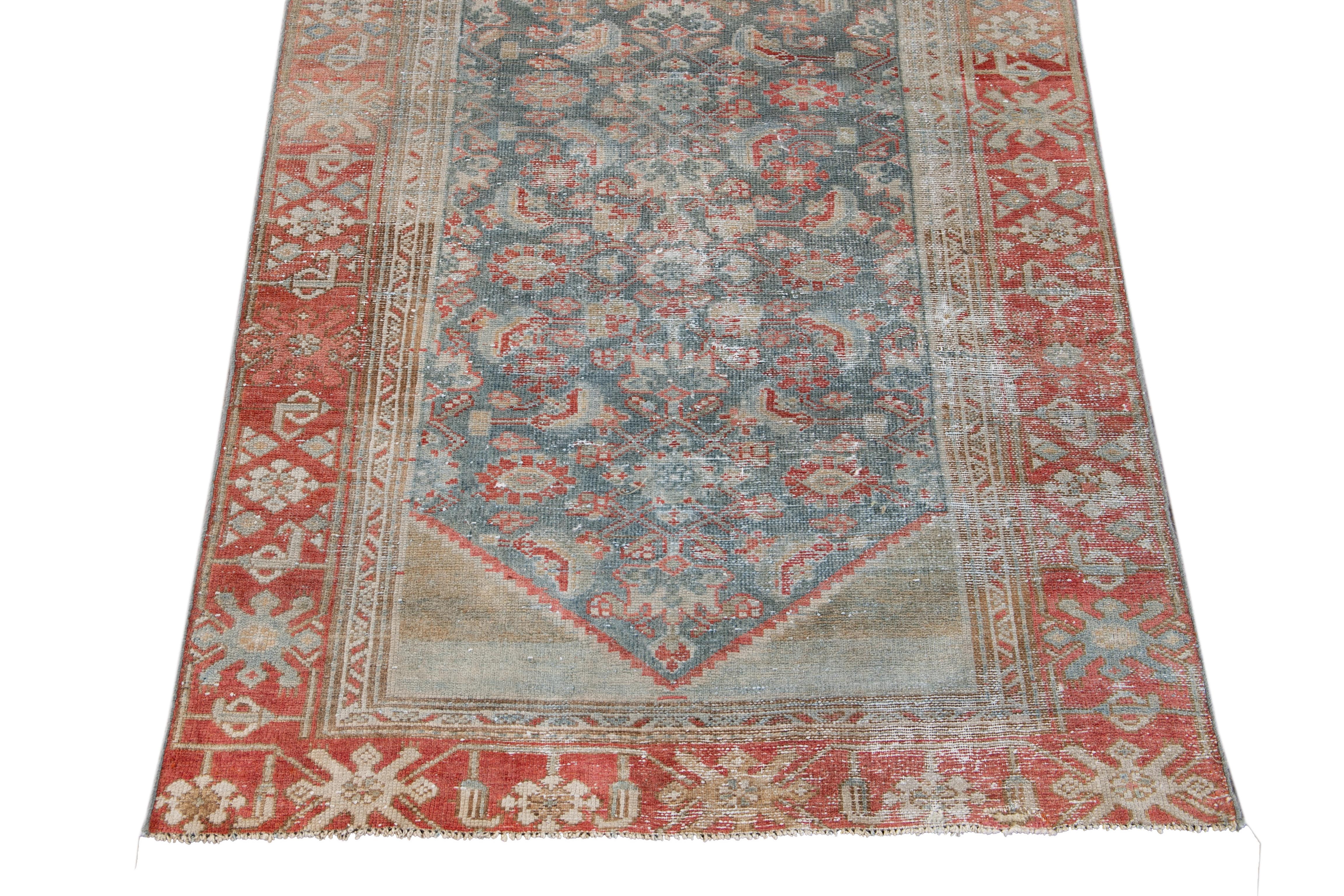 Blue Vintage Persian Malayer Handmade Wool Runner For Sale 5