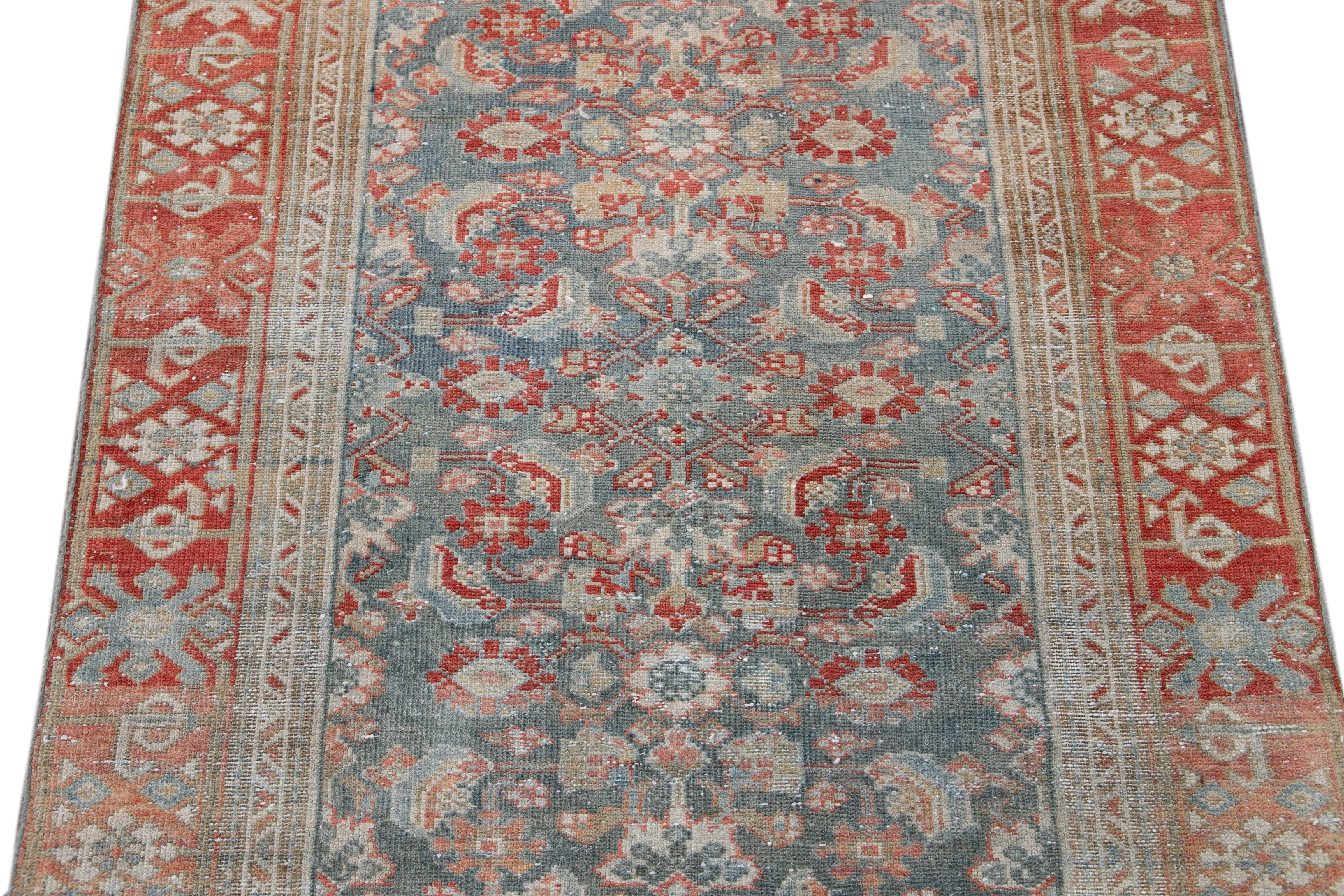 Blue Vintage Persian Malayer Handmade Wool Runner For Sale 6