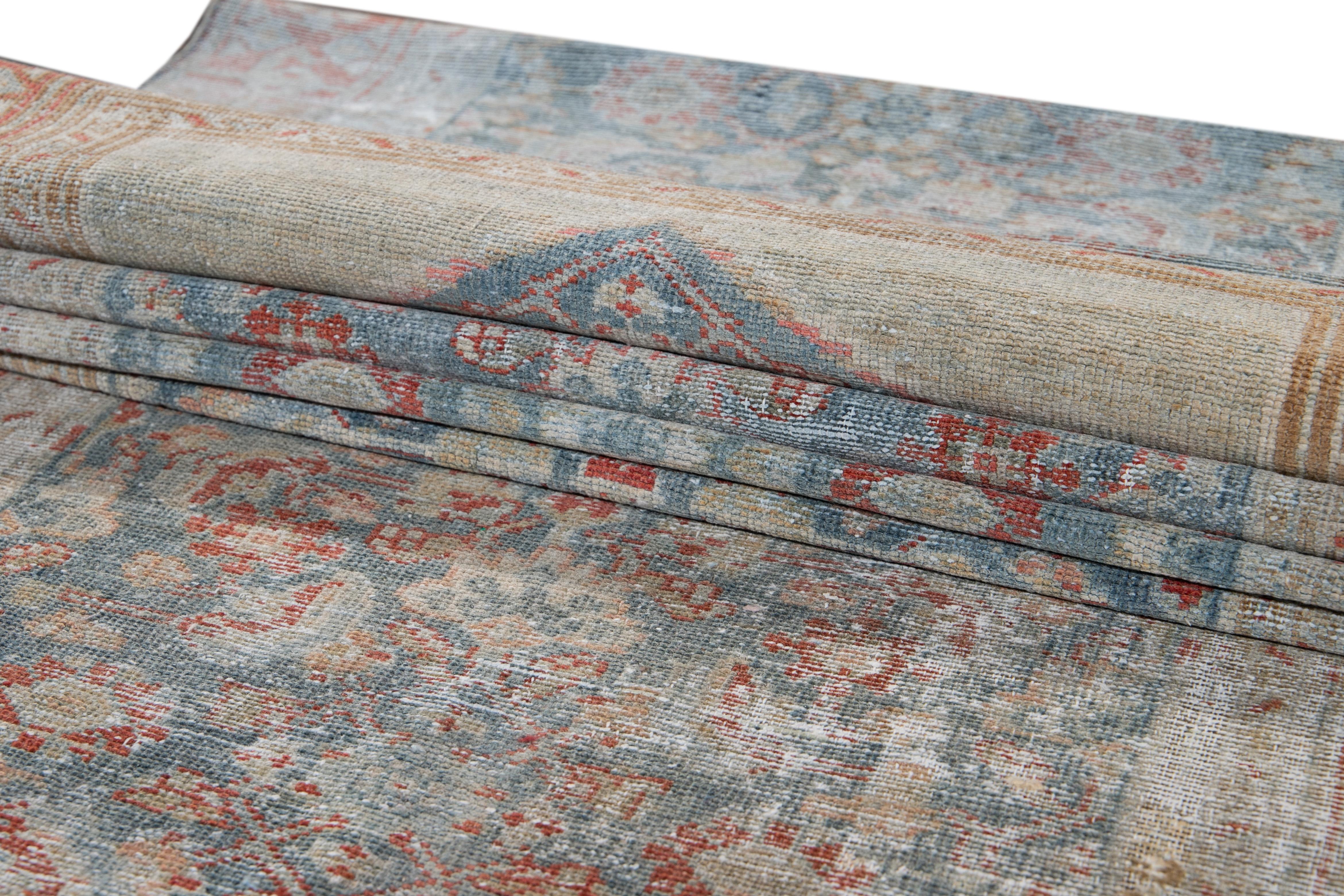 Blauer persischer Malayer handgefertigter Vintage-Läufer aus Wolle im Angebot 7