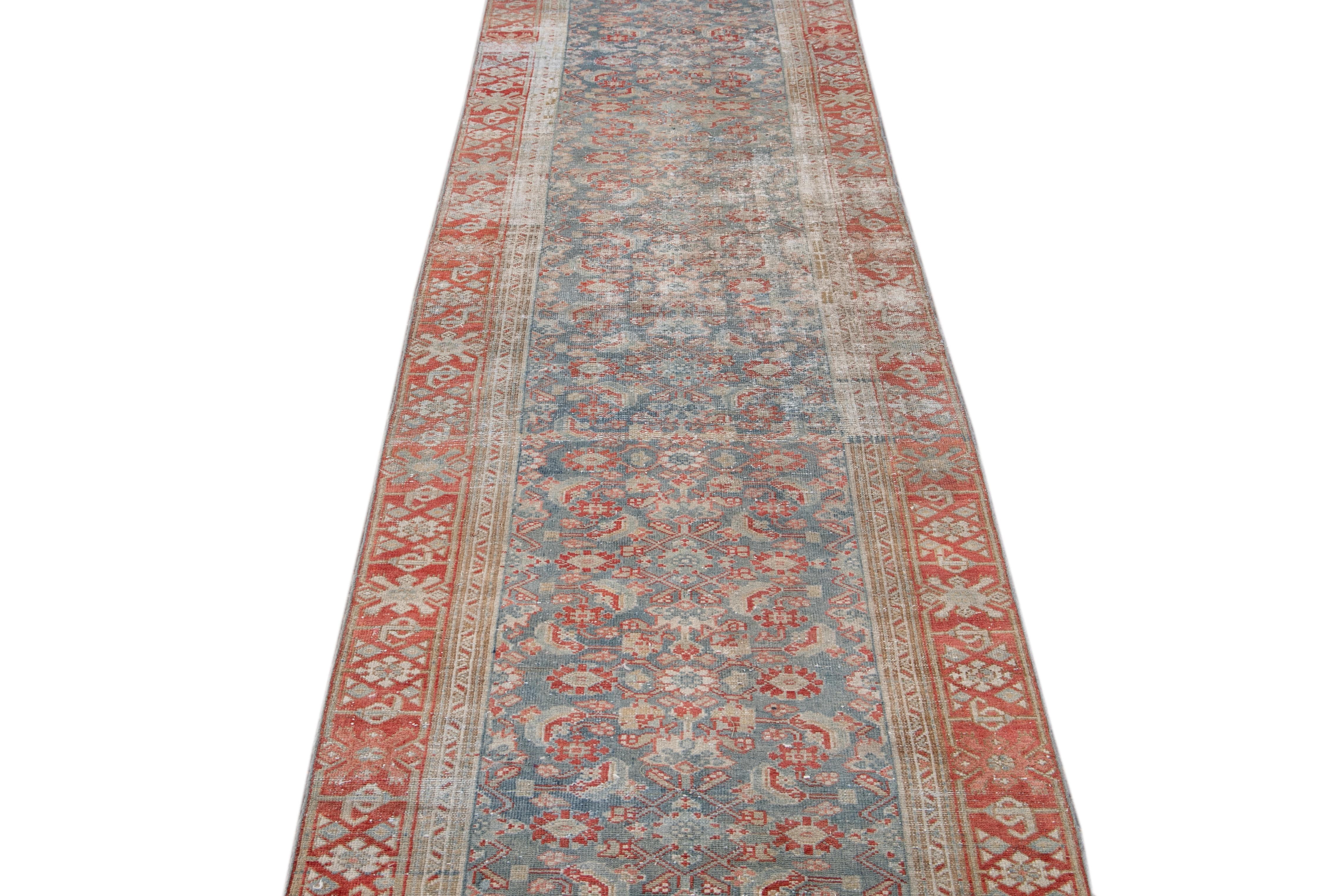 Blauer persischer Malayer handgefertigter Vintage-Läufer aus Wolle (Persisch) im Angebot