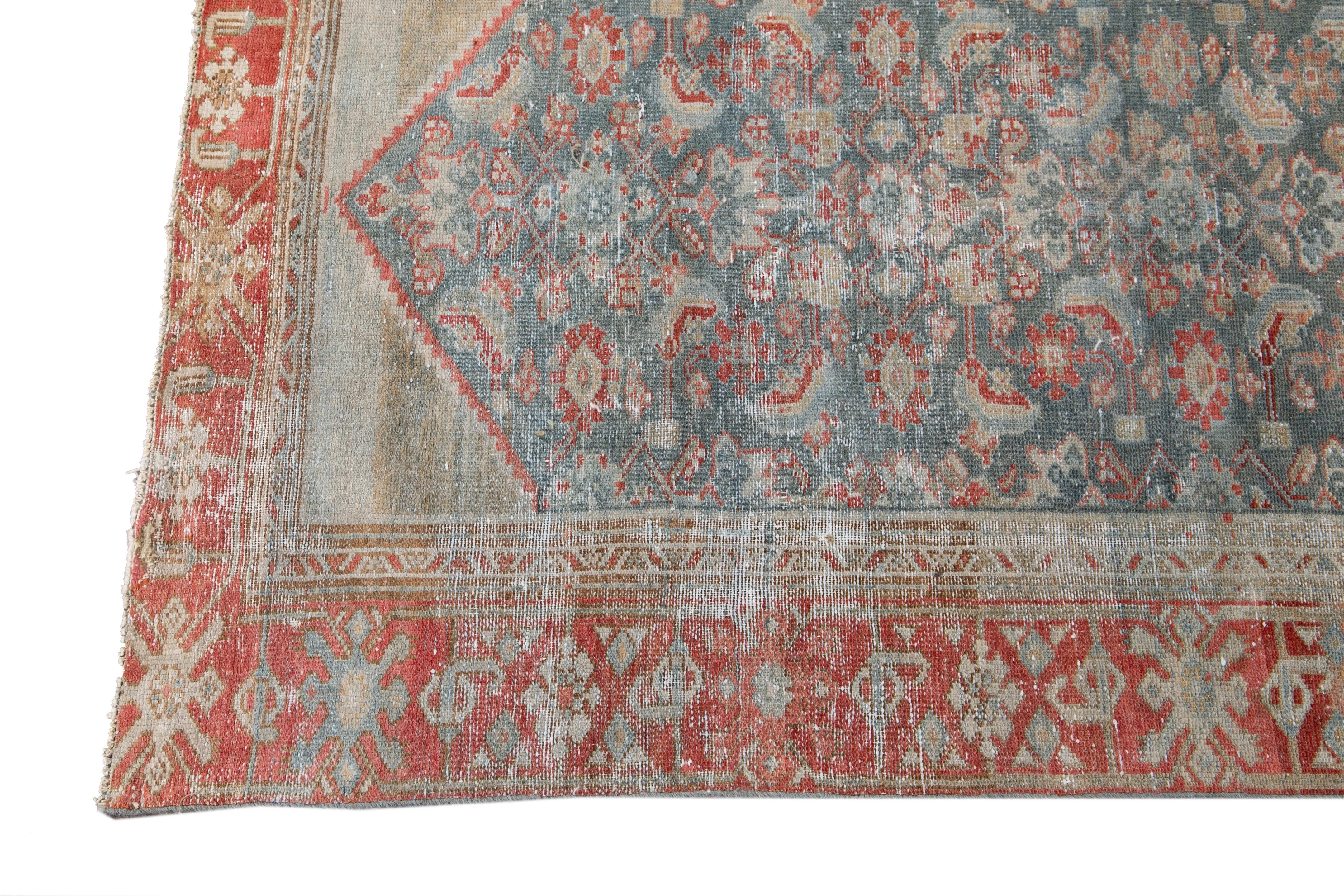 Blue Vintage Persian Malayer Handmade Wool Runner In Good Condition For Sale In Norwalk, CT