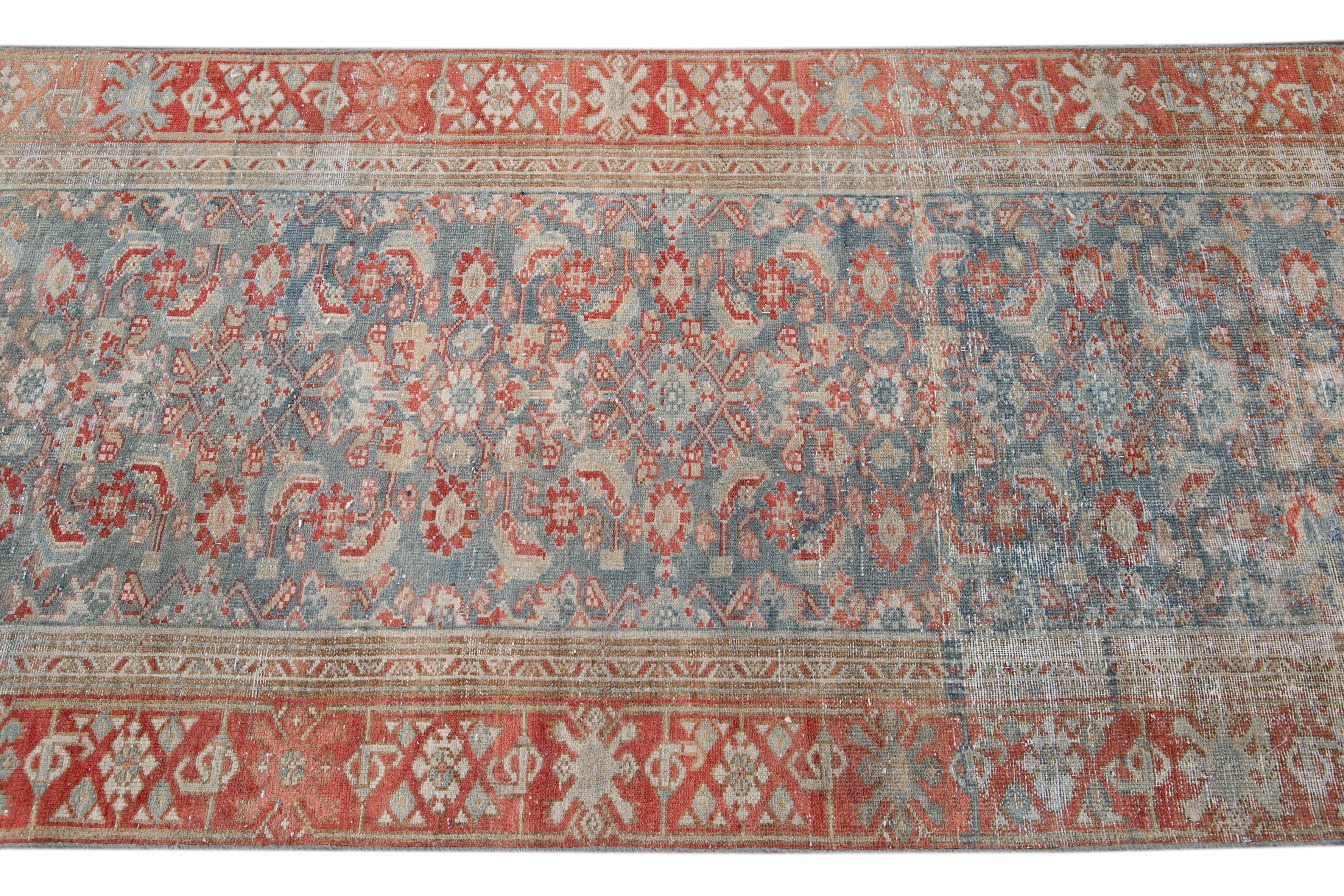 Blue Vintage Persian Malayer Handmade Wool Runner For Sale 1