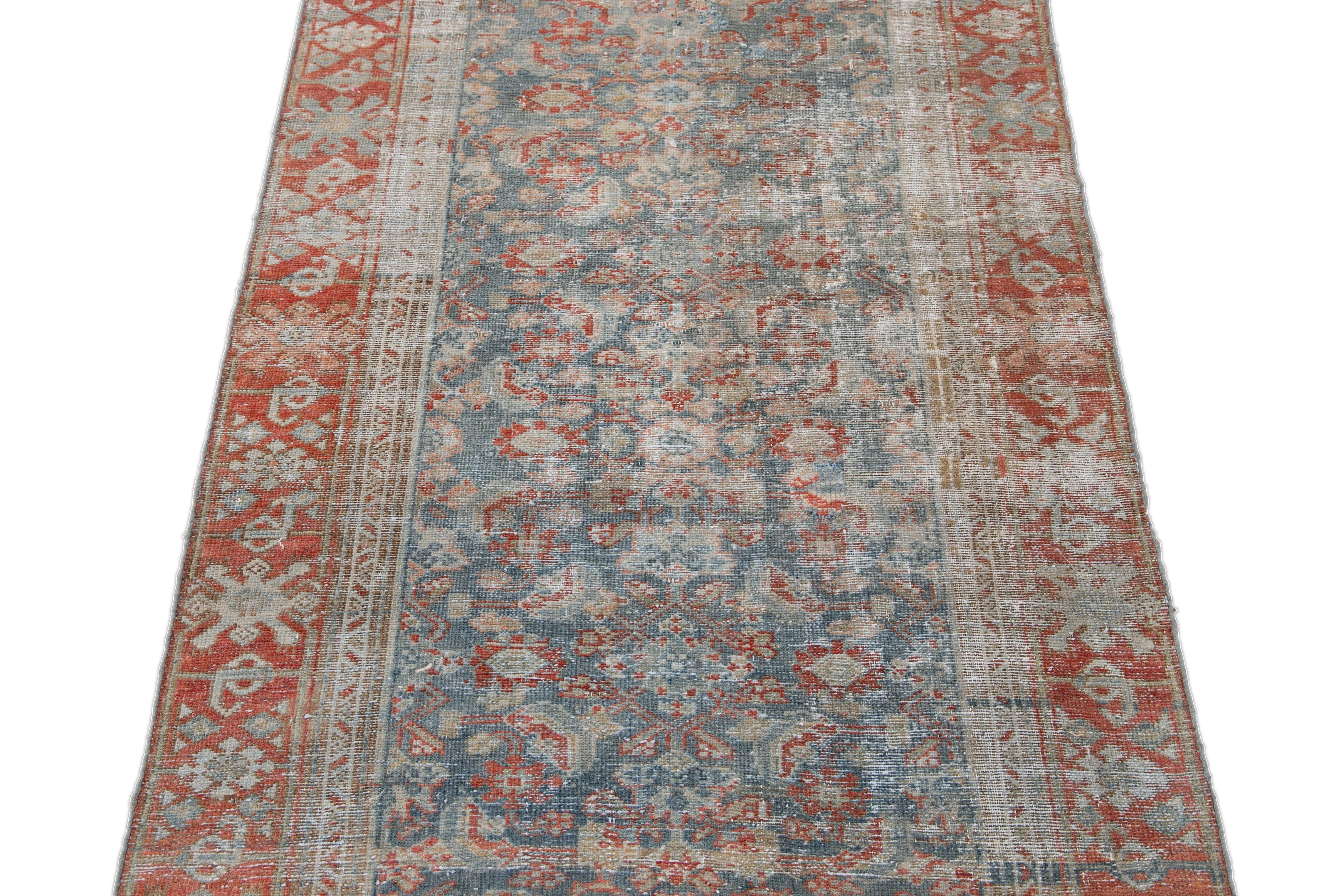 Blue Vintage Persian Malayer Handmade Wool Runner For Sale 3