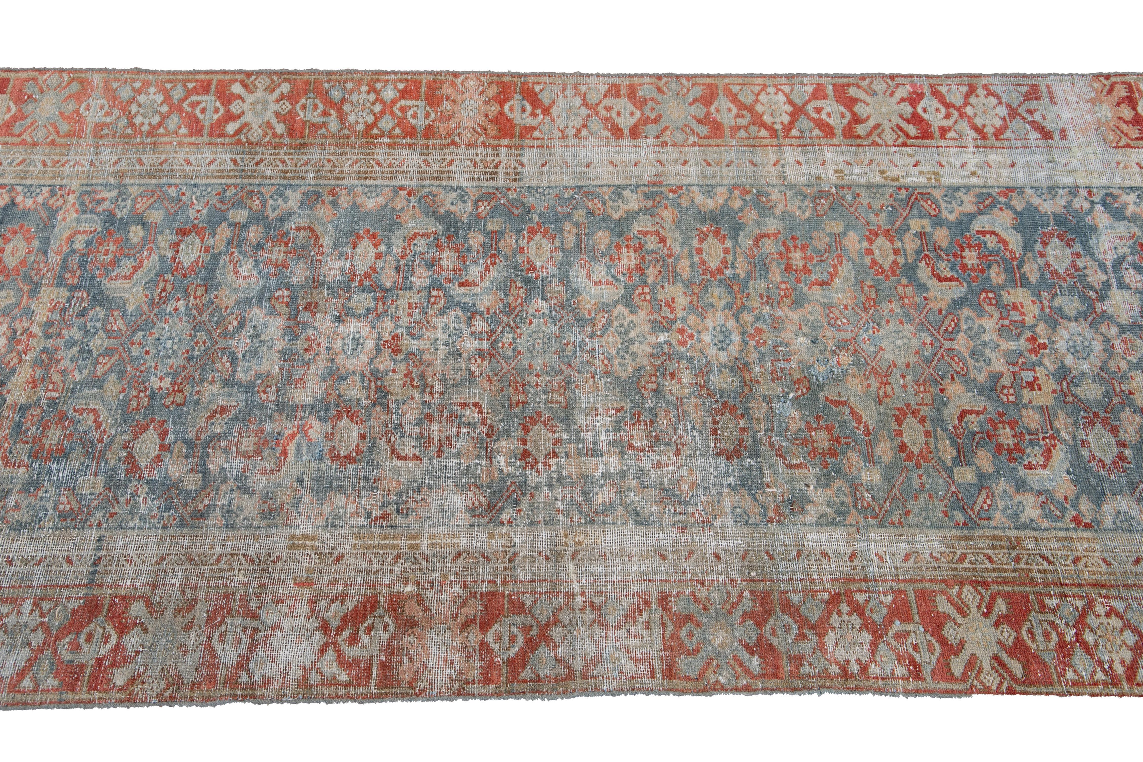 Blue Vintage Persian Malayer Handmade Wool Runner For Sale 4