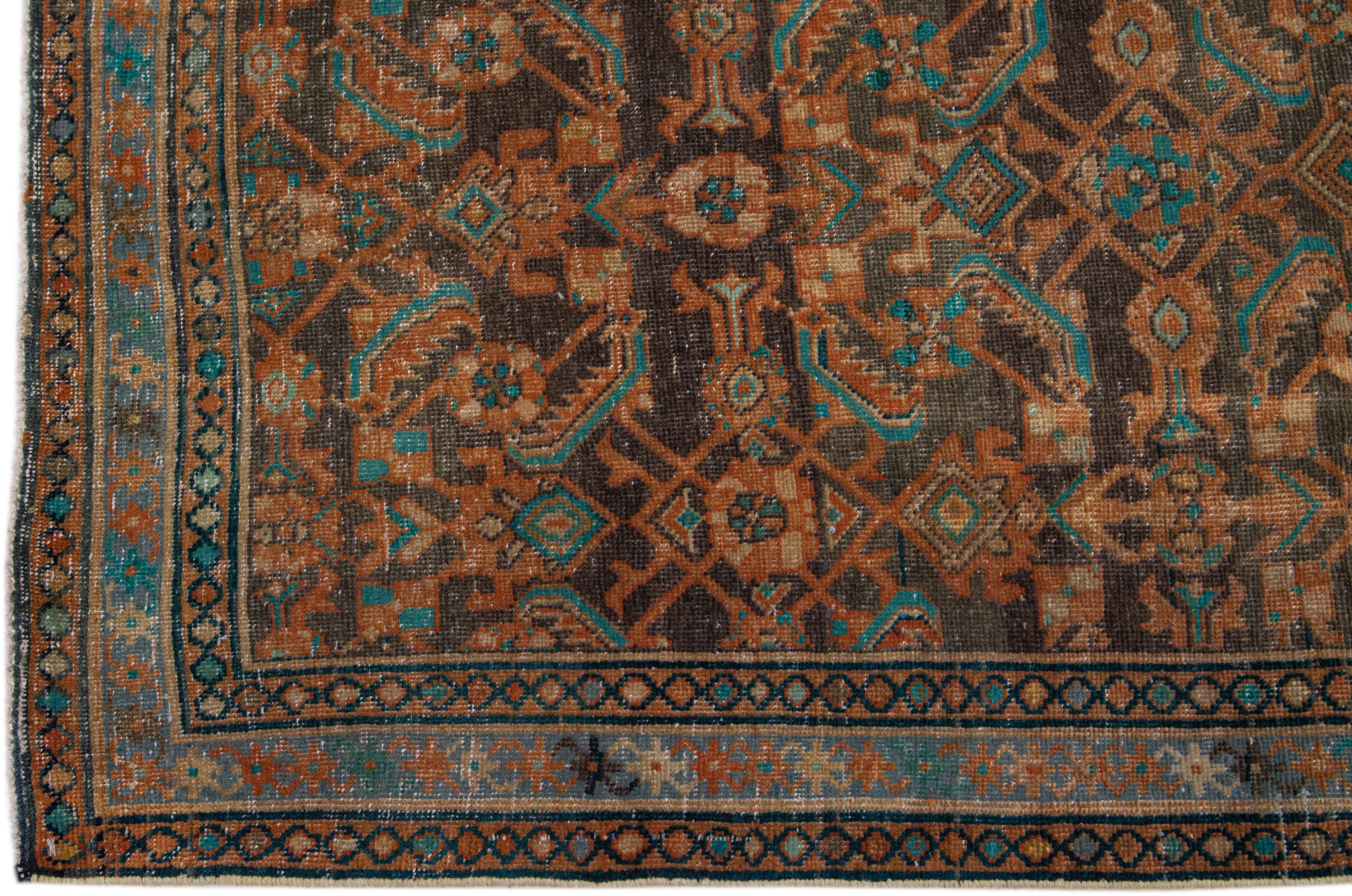 Perse Tapis de couloir persan bleu vintage Malayer en laine fait à la main avec motif sur toute la surface en vente