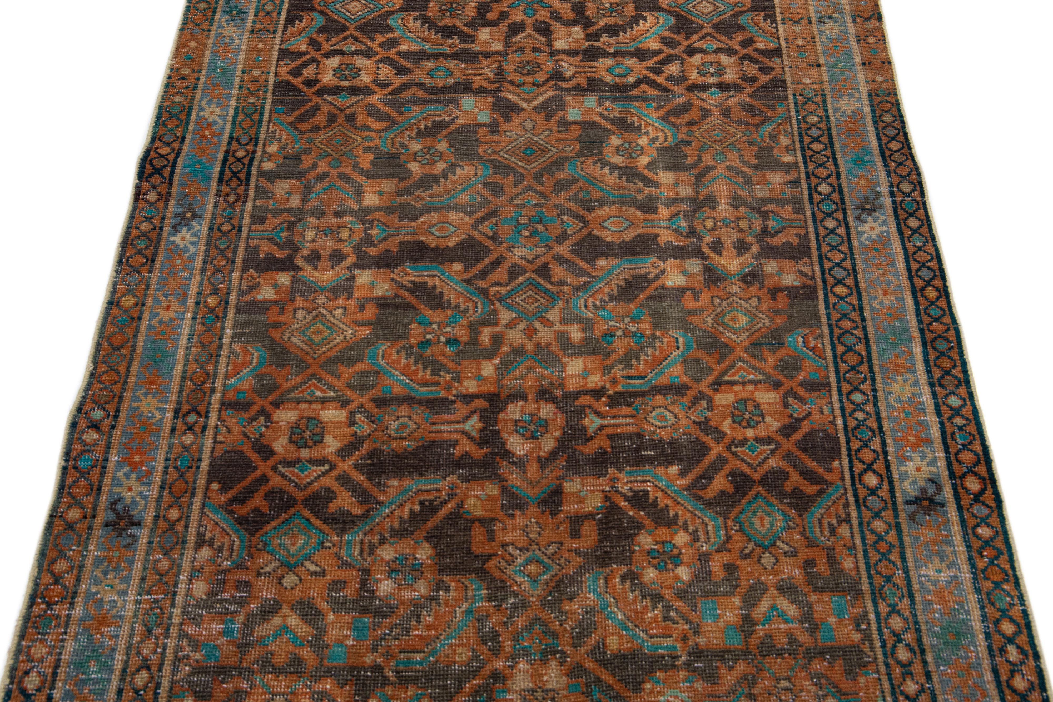 Blue Vintage Persian Malayer Handmade Wool Runner with Allover Pattern For Sale 1