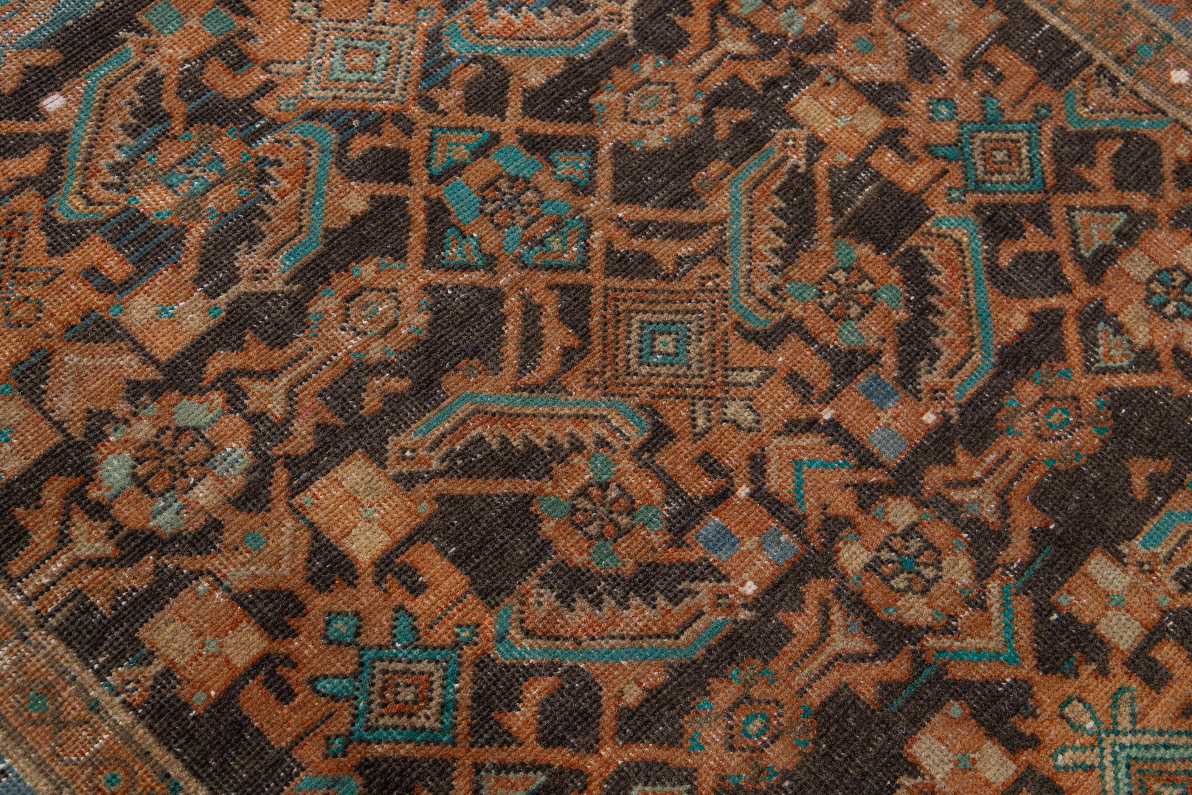 Laine Tapis de couloir persan bleu vintage Malayer en laine fait à la main avec motif sur toute la surface en vente