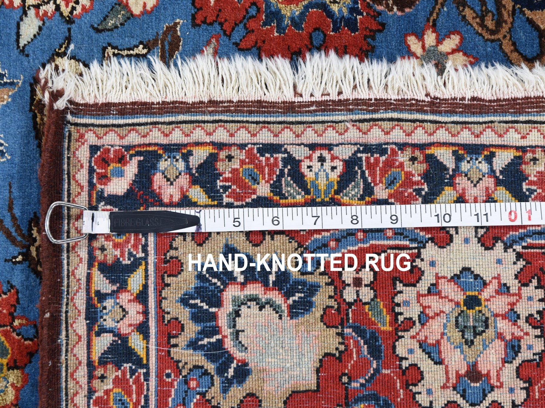 Wool Blue Vintage Persian Qum Full Pile Excellent Condition Hand Knotted Oriental Rug For Sale