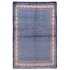 Blue Vintage Persian Seraband Pure Wool Hand Knotted Oriental Rug Blue Vintage Persian Seraband Pure Wool Hand Knotted Oriental Rug