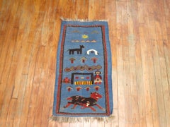 Zabihi Collection Blue Vintage Persian Souf Pictorial Kilim