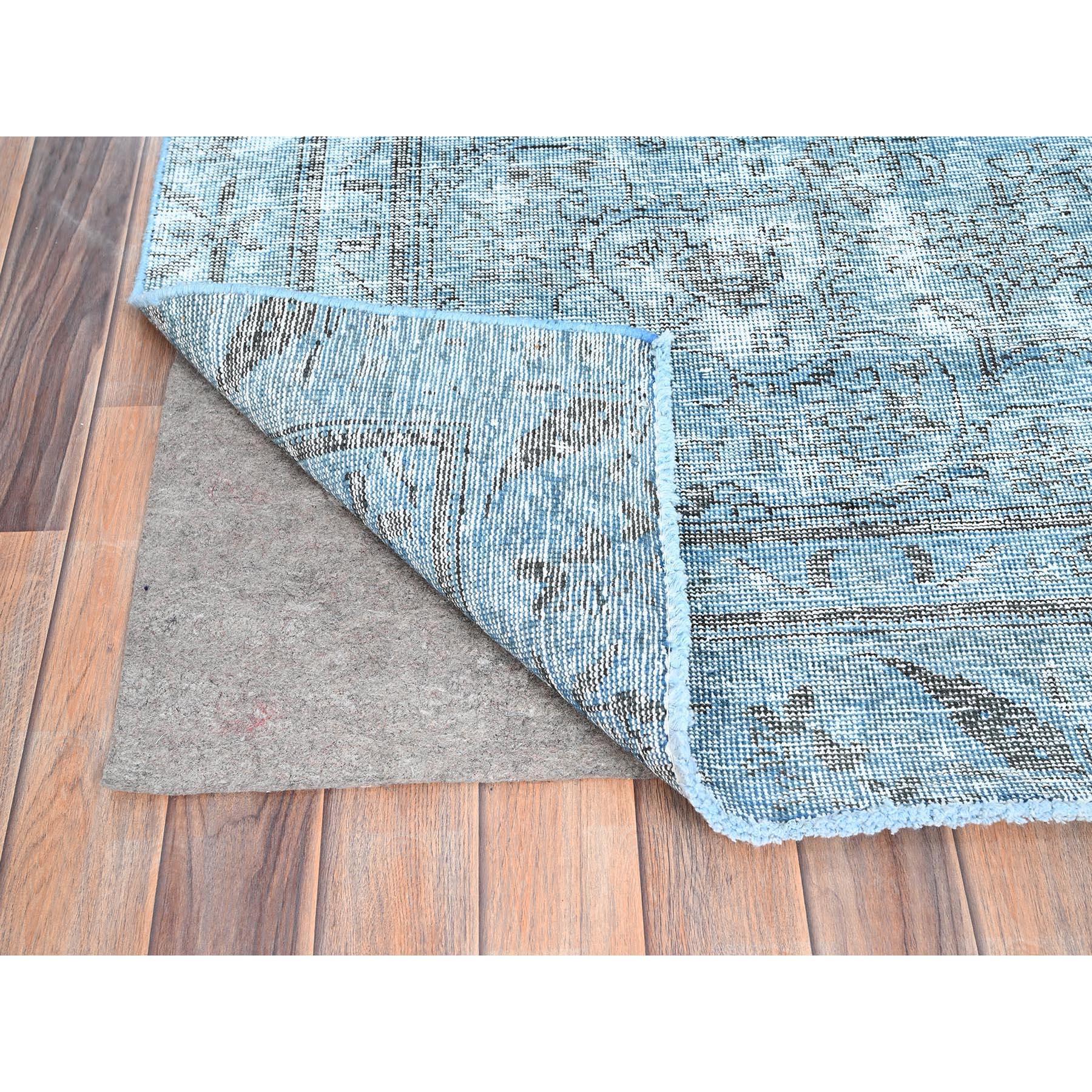 Hand-Knotted Blue Vintage Persian Tabriz Distressed Look Overdyed Worn Wool Hand Knotted Rug For Sale