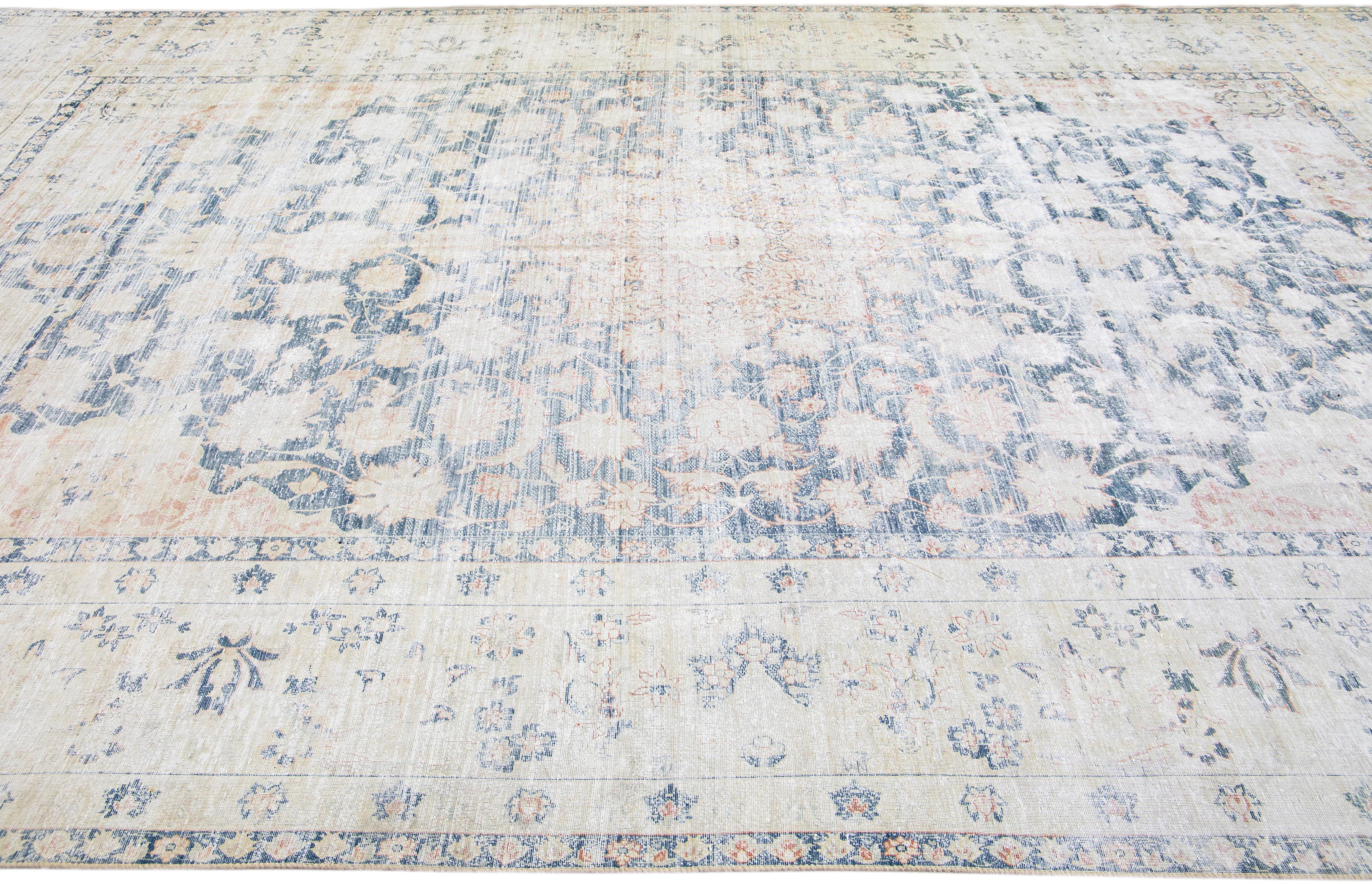 Early 20th Century Blue Vintage Persian Tabriz Handmade Wool Rug with Medallion Motif For Sale