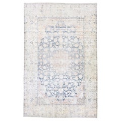 Blue Antique Persian Tabriz Handmade Wool Rug with Medallion Motif