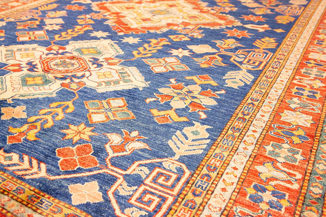 Contemporary Blue Vintage Rug Uzbek Royal For Sale