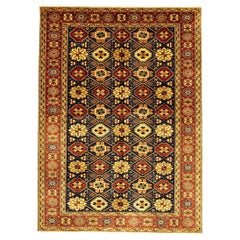 Blauer Yadan Vintage-Teppich aus Wolle mit geometrischem Design