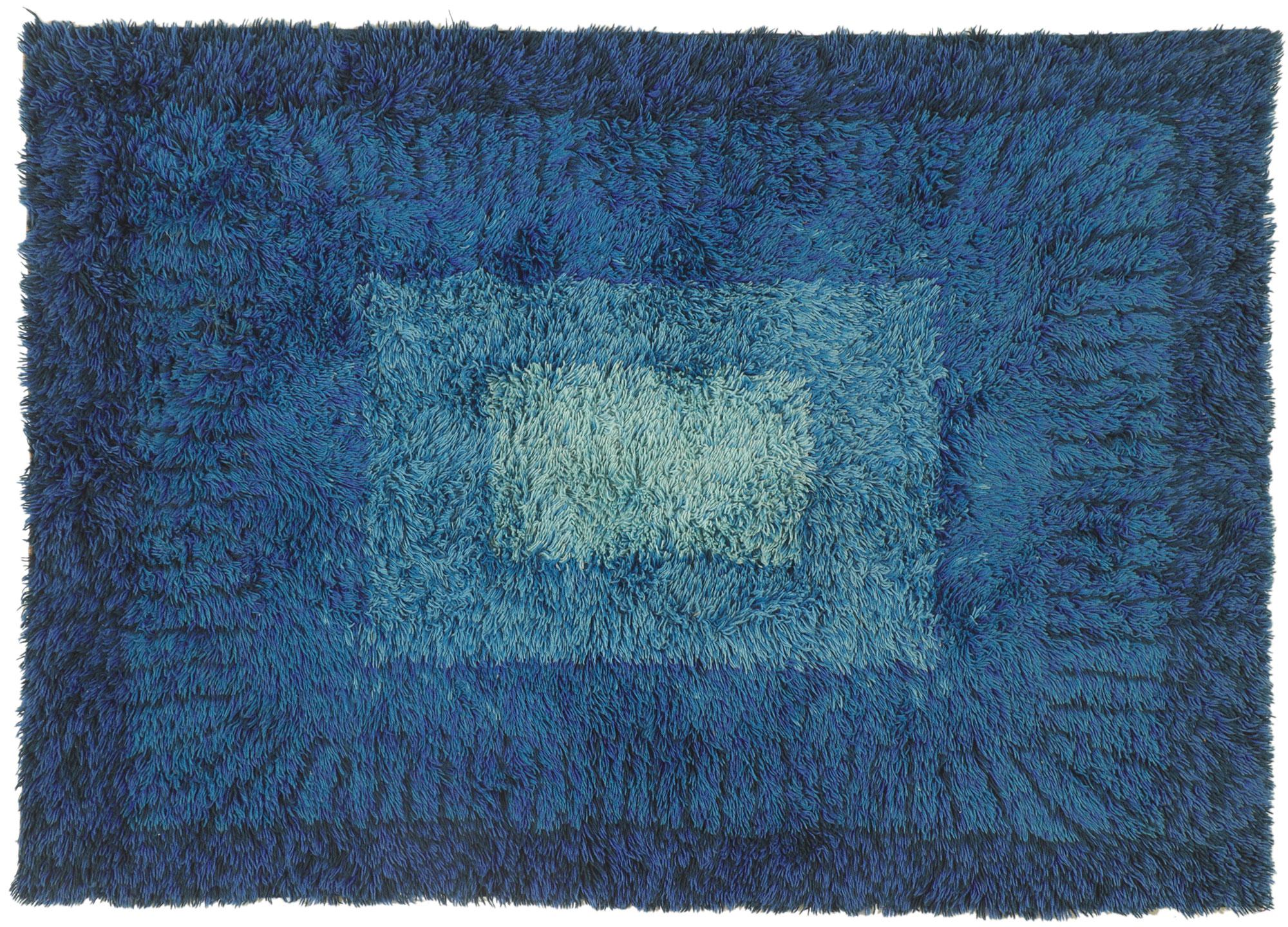 Alfombra Rya Sueca Vintage Azul con Estilo Escandinavo Moderno Viola Gråsten en venta 2