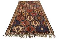 Blue Antique Kuba Kilim Wool Rug With Allover Geometric Design