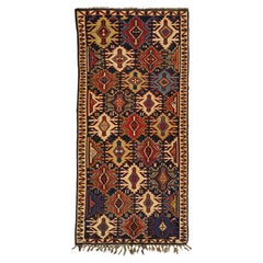 Blue Antique Kuba Kilim Wool Rug With Allover Geometric Design