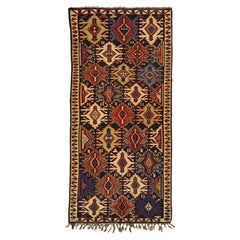 Blue Vintage Turkish Kilim Wool Rug With Allover Geometric Design