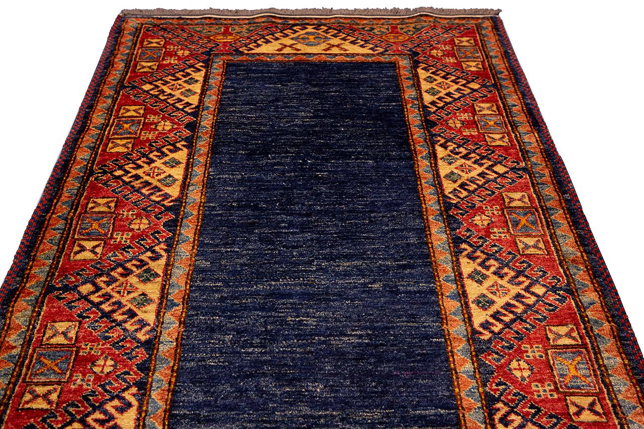 Hand-Knotted Blue Vintage Uzbek Runner Carpet For Sale