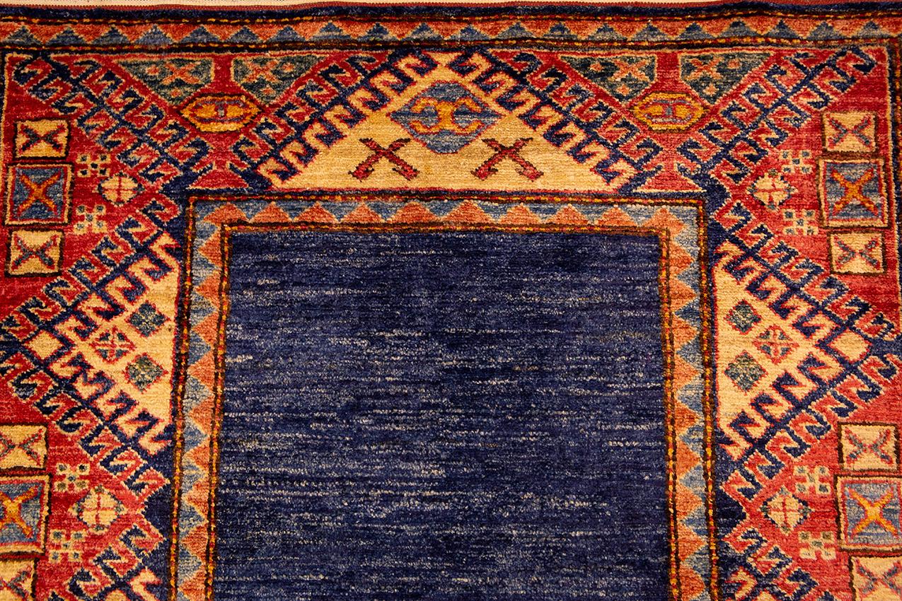 Contemporary Blue Vintage Uzbek Runner Carpet For Sale