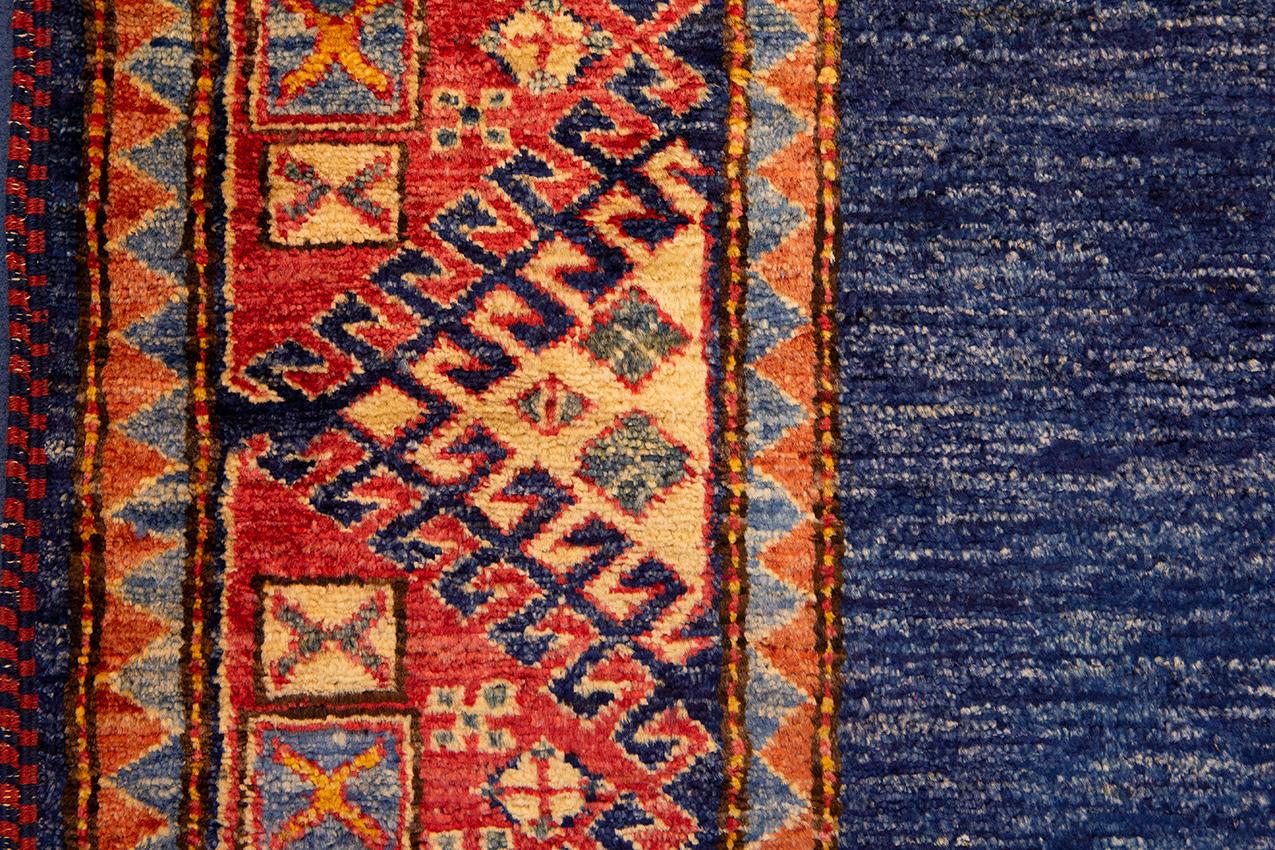 Wool Blue Vintage Uzbek Runner Carpet For Sale