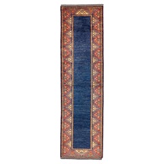 Tapis de couloir ouzbek vintage bleu