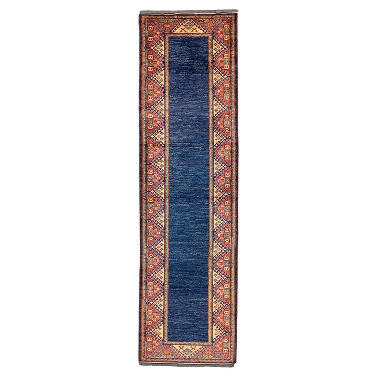 Blue Vintage Uzbek Runner Carpet For Sale at 1stDibs
