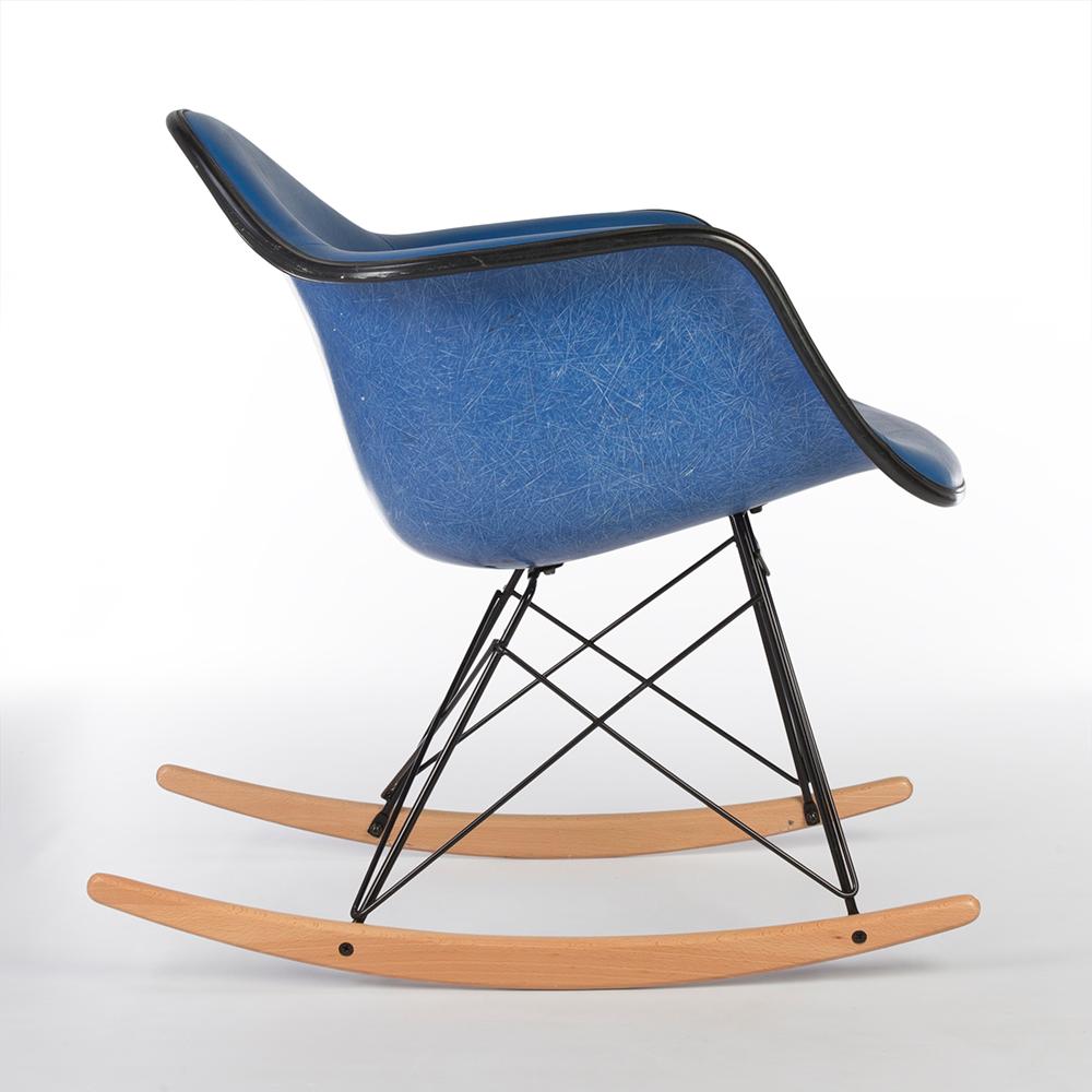 Mid-Century Modern Blue Vinyl Herman Miller Eames Upholstered Blue RAR Rocking Armchair