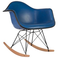 Used Blue Vinyl Herman Miller Eames Upholstered Blue RAR Rocking Armchair