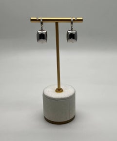 Blue Violet Chalcedony Diamond Halo 14K White Gold Statement Huggie Earrings