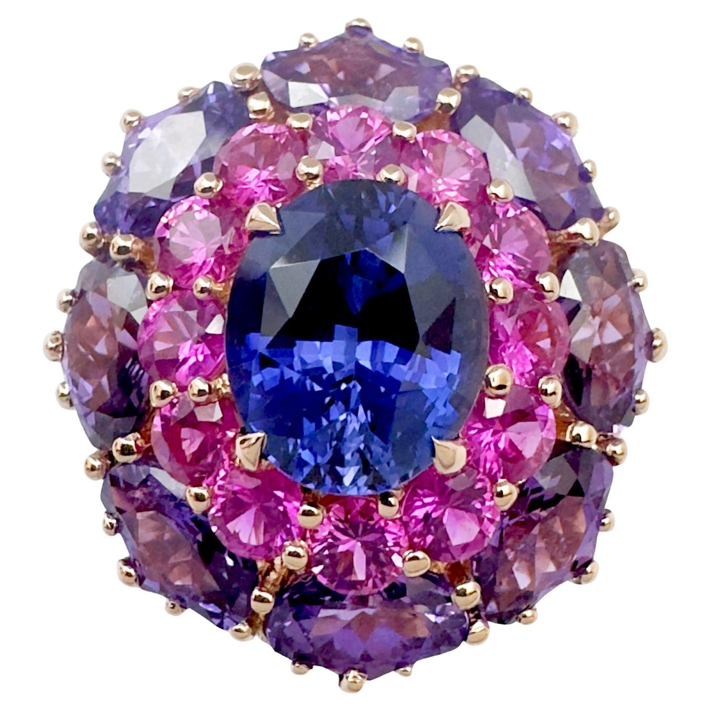 Blue-Violet Sapphire, Pink Sapphire and Purple Sapphire Ring in 18K Rose Gold