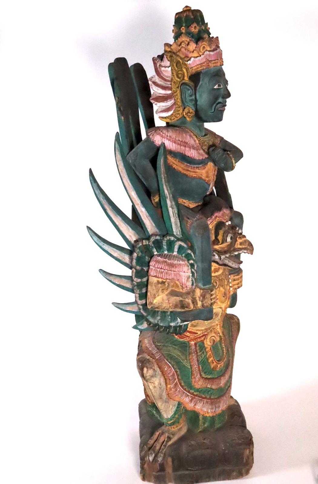 Blue Vishnu Riding Garuda Painted Wood Balinese Indonesian Art For Sale 3