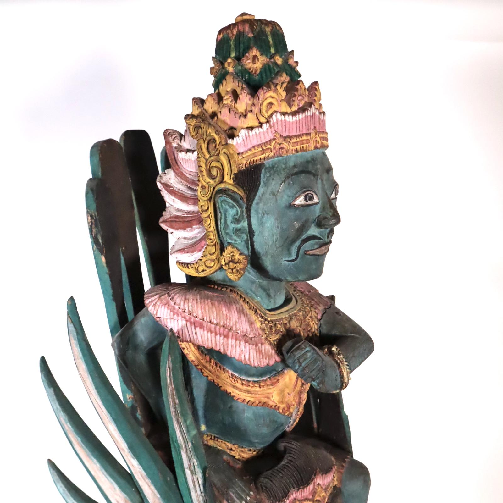 Blue Vishnu Riding Garuda Painted Wood Balinese Indonesian Art For Sale 4