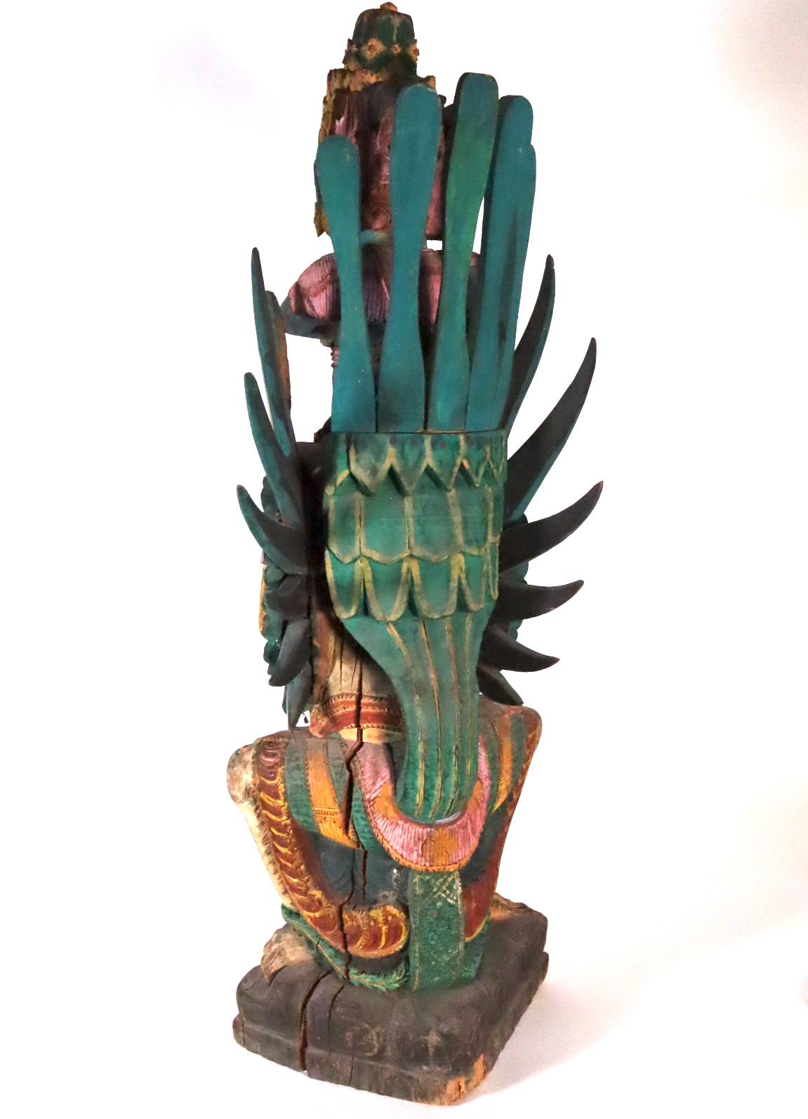 Blue Vishnu Riding Garuda Painted Wood Balinese Indonesian Art For Sale 1
