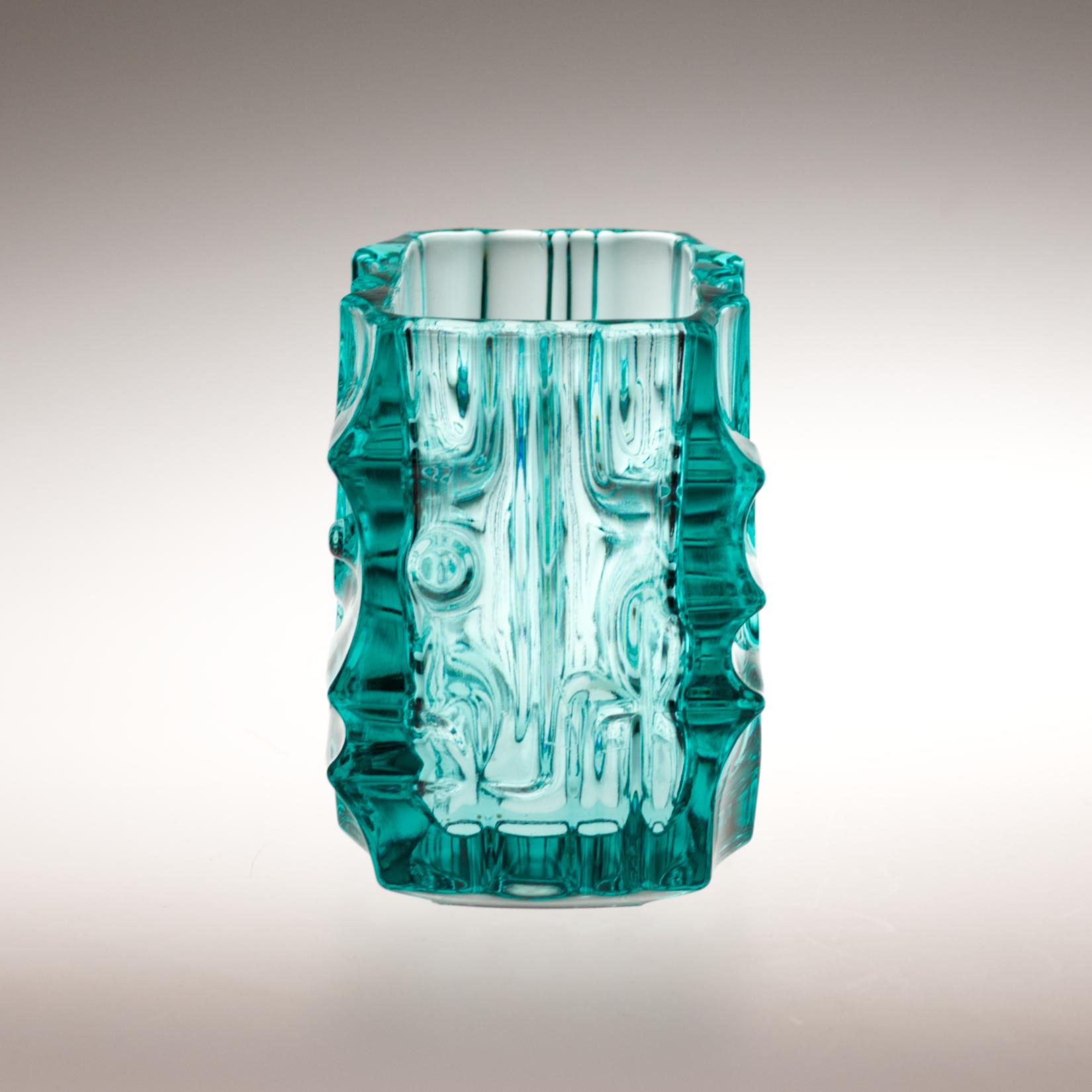 Mid-Century Modern Blue Vladislav Urban Glass Jardeniere for Sklo Union Rosice, Czechoslovakia 1968 For Sale