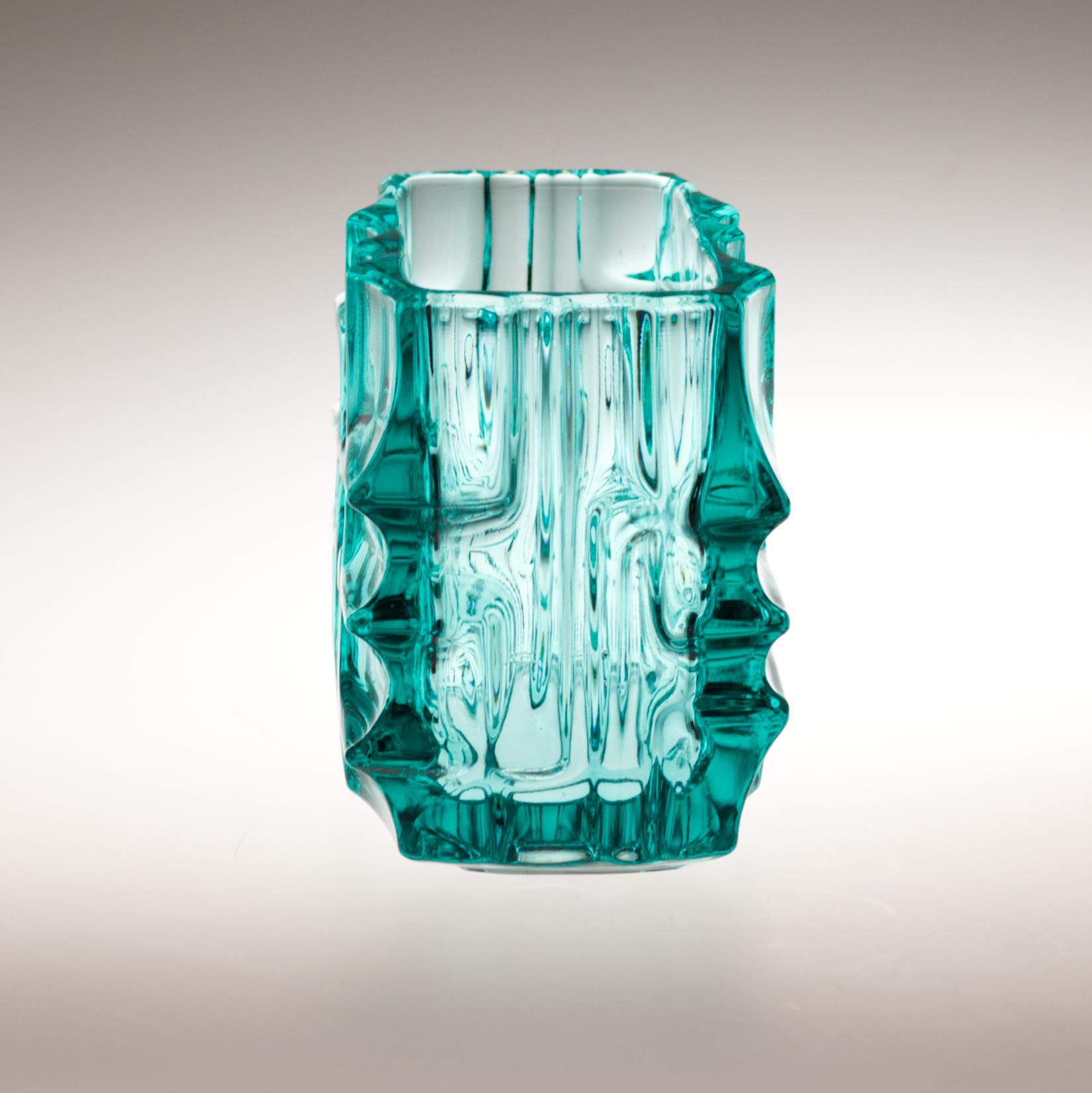 20th Century Blue Vladislav Urban Glass Jardeniere for Sklo Union Rosice, Czechoslovakia 1968 For Sale