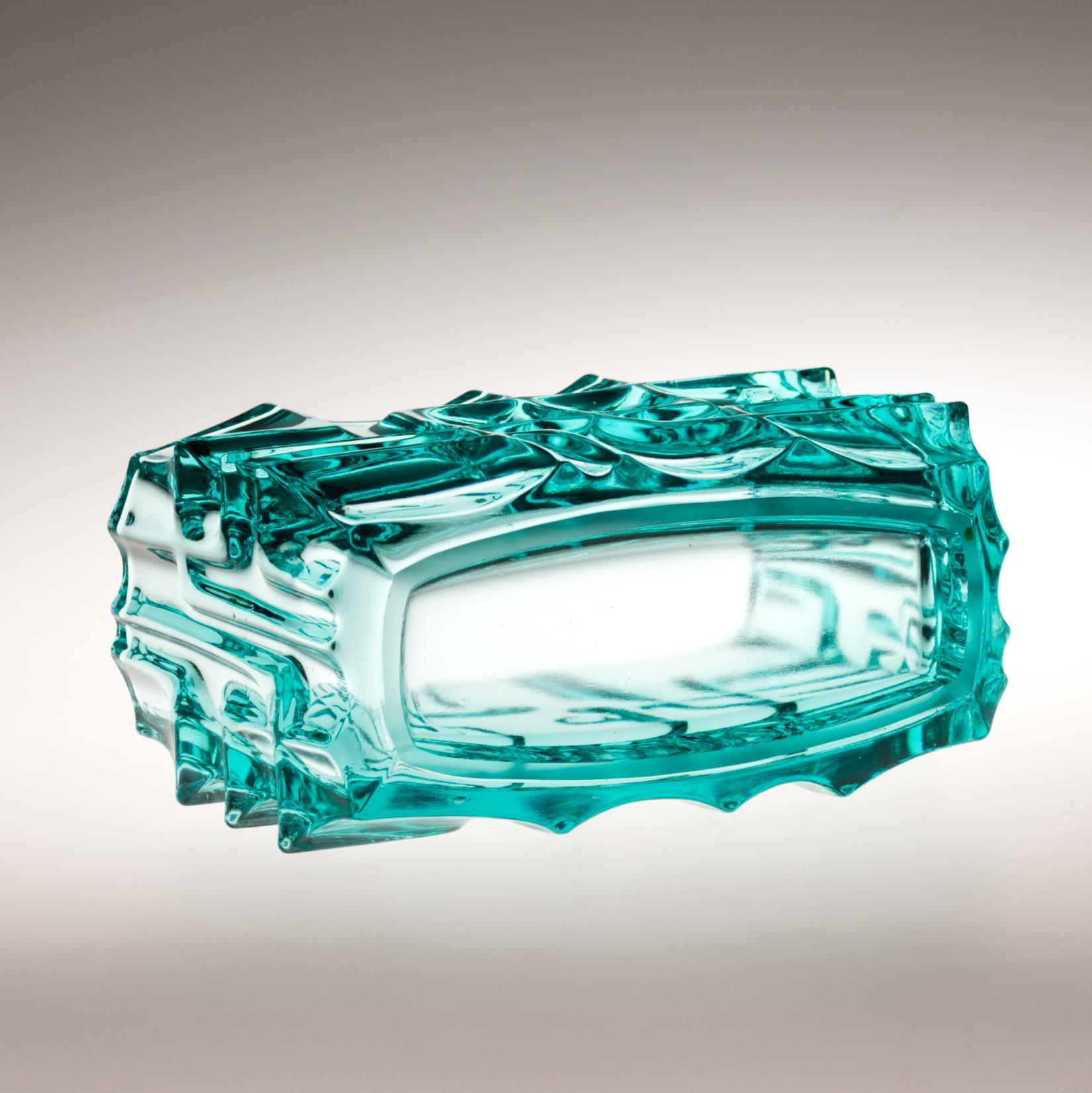 Blue Vladislav Urban Glass Jardeniere for Sklo Union Rosice, Czechoslovakia 1968 For Sale 2