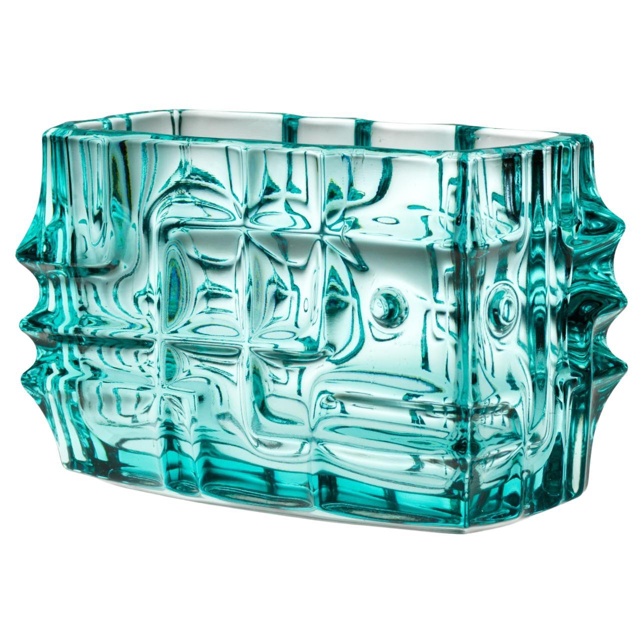 Blue Vladislav Urban Glass Jardeniere for Sklo Union Rosice, Czechoslovakia 1968 For Sale