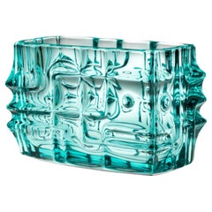 Vintage Blue Vladislav Urban Glass Jardeniere for Sklo Union Rosice, Czechoslovakia 1968