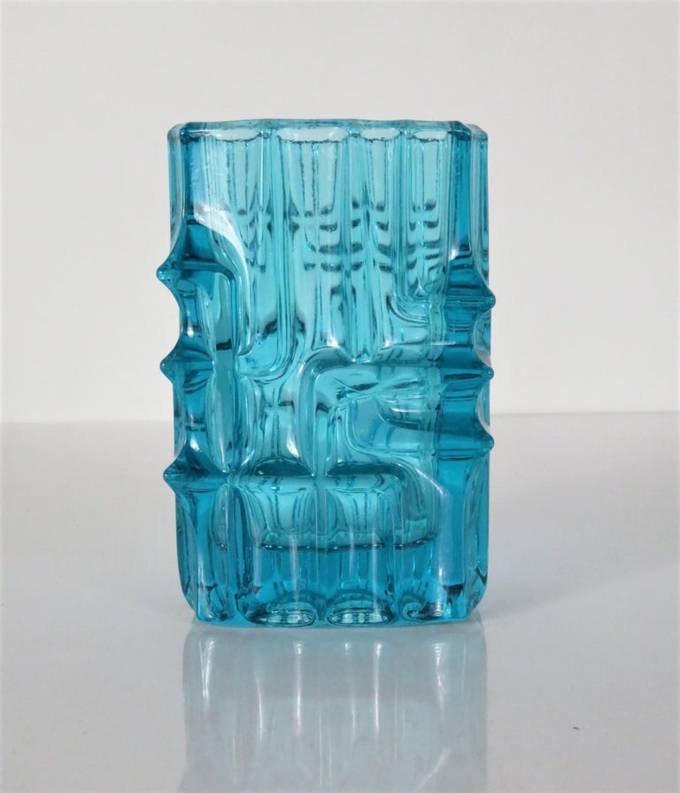 Mid-Century Modern Blue Vladislav Urban Glass Vase Sklo Union Rosice Glassworks Czechoslovakia 1968 For Sale