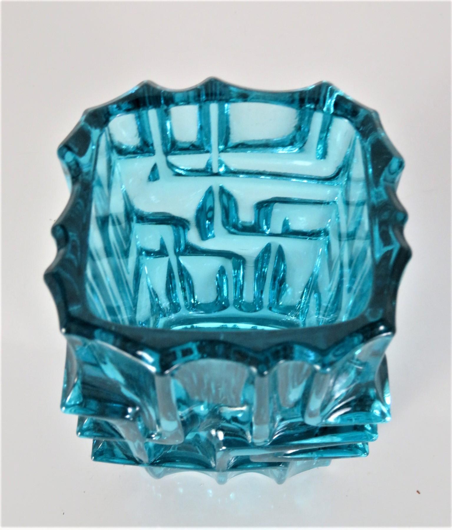 Pressed Blue Vladislav Urban Glass Vase Sklo Union Rosice Glassworks Czechoslovakia 1968
