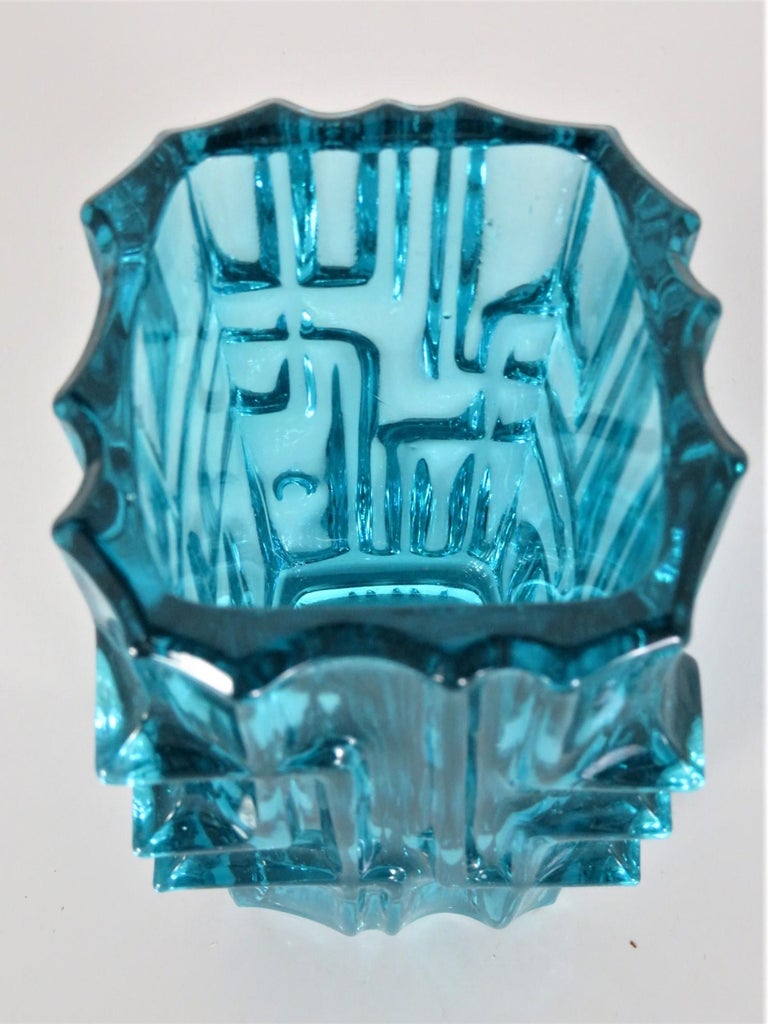 Mid-20th Century Blue Vladislav Urban Glass Vase Sklo Union Rosice Glassworks Czechoslovakia 1968 For Sale