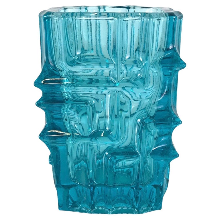 Blue Vladislav Urban Glass Vase Sklo Union Rosice Glassworks Czechoslovakia 1968 For Sale