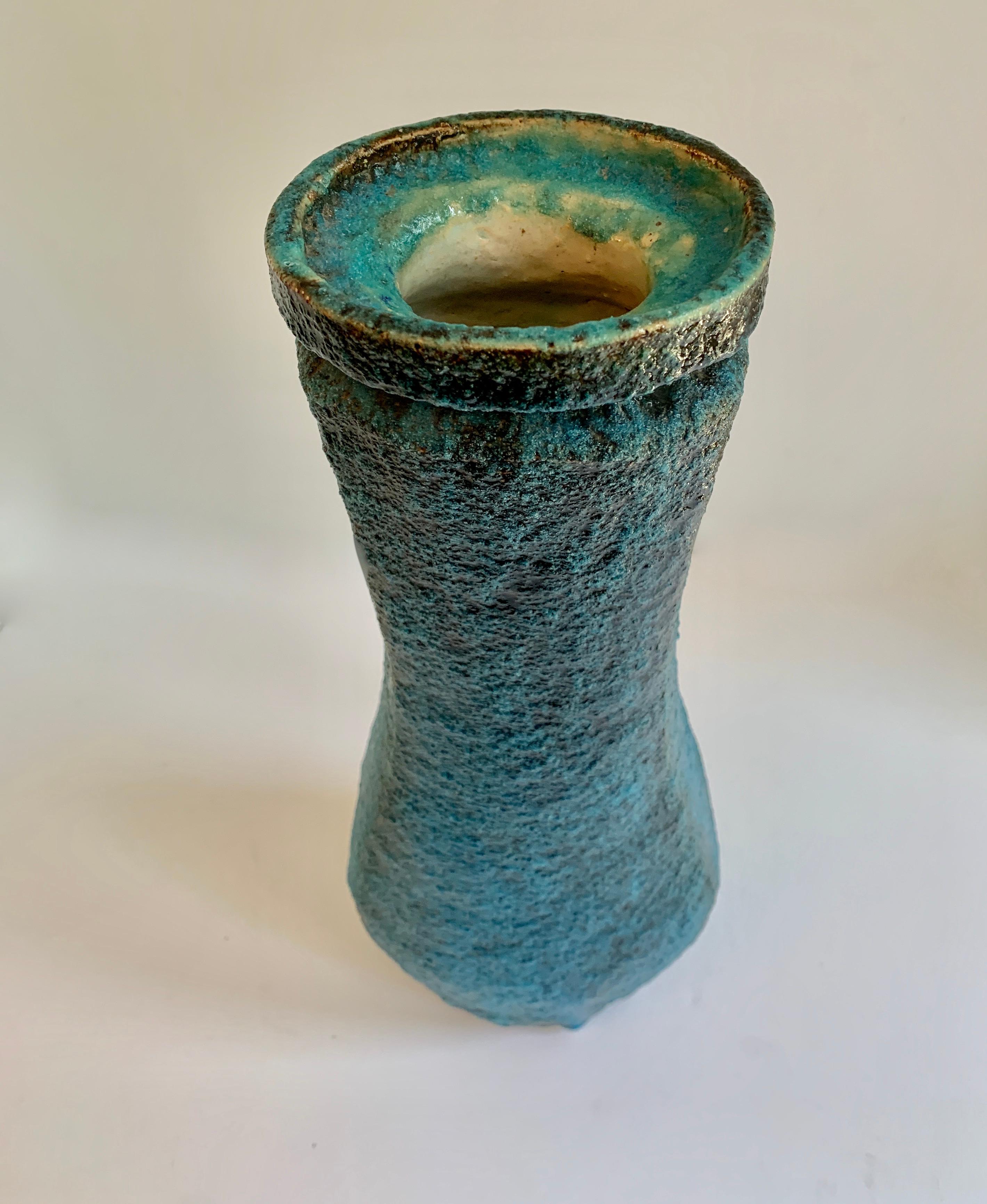 Mid-Century Modern Blue Volcanic Glazed Vase